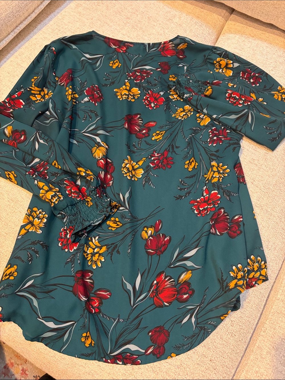 Maurices Teal Floral Top with Red & Yellow Blooms - Picture 3 of 5